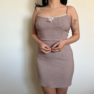 UO Tahoe Gingham Brown Mini Dress